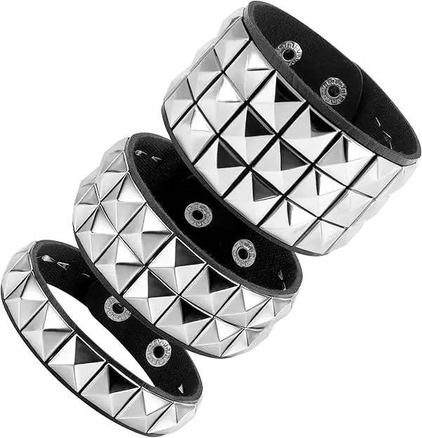 3 Pack Punk Bracelet, Emo Bracelets, Goth Bracelets, Studded Arm Band,80s Cuff Wristband Rock Gothic Leather Bracelet Dark Style Accessories Unisex