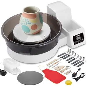 【FathersDayGift】VEVOR Pottery Wheel for Adults, 14" and 11" Turntables, 450W Electric Table Top Pottery Wheel with Foot Pedal, 30-300 RPM Adjustable Speed, Detachable Basin, for Beginners, DIY Clay Art Craft, White