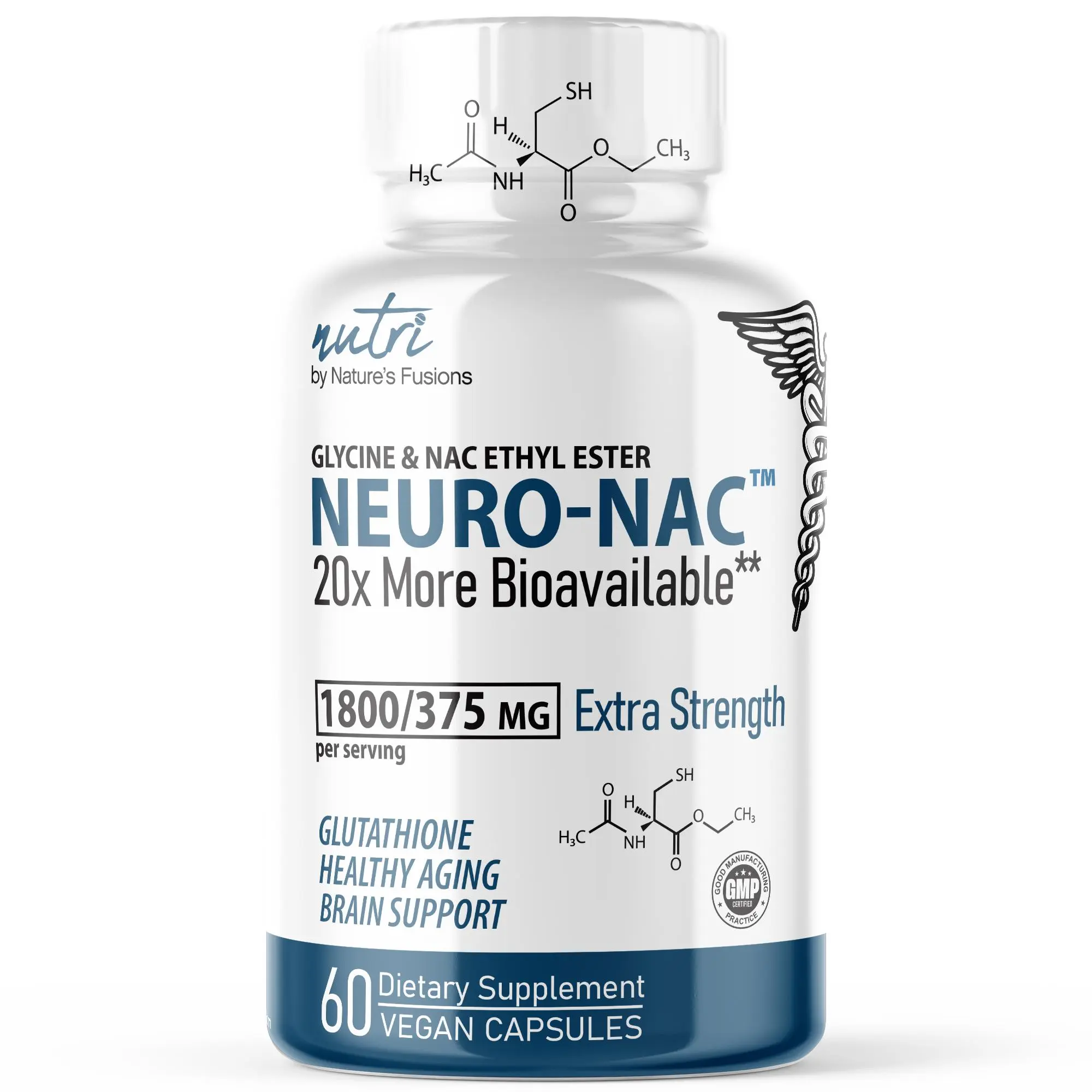 Neuro NAC Supplement 375mg Extra Strength with 1800mg Glycine - N-Acetyl Cysteine Ethyl Ester - 20x More Bioavailable Than NAC 600 mg - Boost Glutathione 10x More Than Liposomal Glutathione - NACET…
