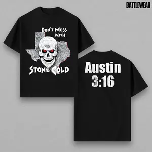 Stone Cold Steve Austin 3:16 Don't Mess With Texas Skull T-Shirt Black Men's Graphic Tee WWE Wrestling Merch