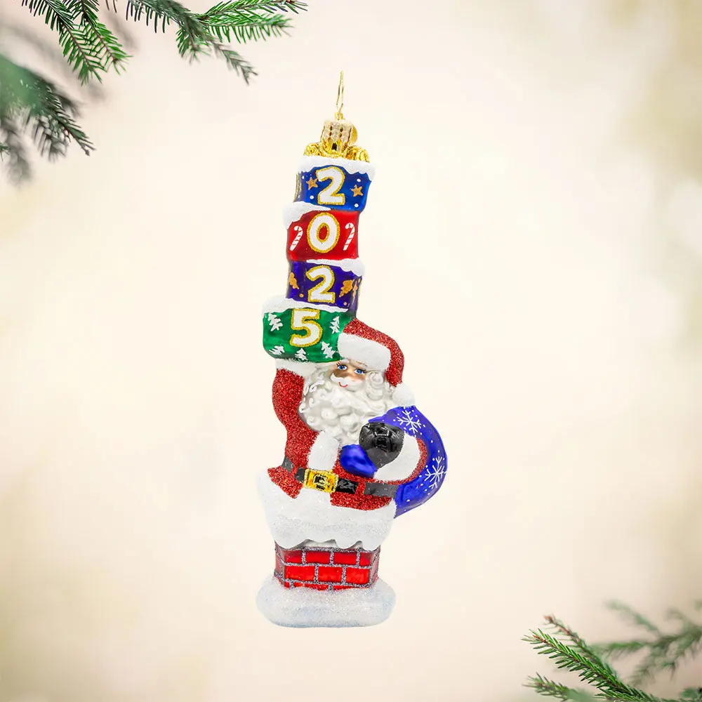 Kris Kringles Chimney Trek 2025 Christmas Decor, Shiny Glitter Finish Ornaments for Festive Home Decoration