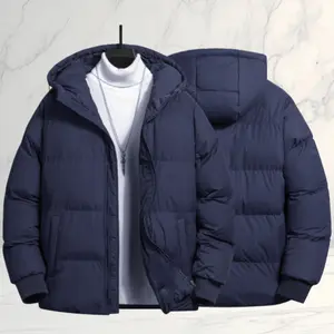 Winter Men's New Solid Color Hooded Quilted Cotton Jacket, Bread Coat Style, Urban Casual Design with Hood, Zipper Closure, Quilted Puffy Fit, Ribbed Cuff Details, Suitable for Men Who Value Atmosphere for Daily Commutes coats seamless parka big uniqlo