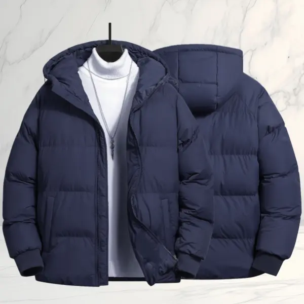 Winter Men's New Solid Color Hooded Quilted Cotton Jacket, Bread Coat Style, Urban Casual Design with Hood, Zipper Closure, Quilted Puffy Fit, Ribbed Cuff Details, Suitable for Men Who Value Atmosphere for Daily Commutes coats seamless parka big uniqlo ti