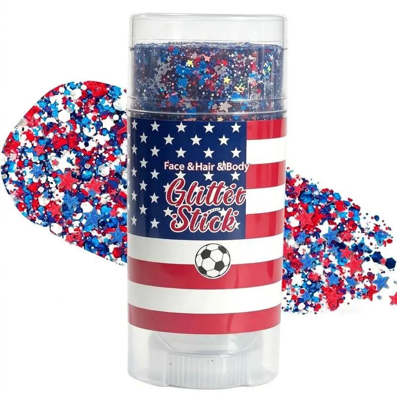4th of July Glitter Stick | Red, White & Blue Body & Hair Sparkle for Independence Day Party, Festival & Fun Holiday Look