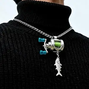 Popular Mini Fishing Reel Necklace Pendant Men's Necklace Niche Accessory Hip Hop Necklace