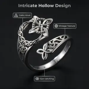 1pc, Celtic Knot / Witch Knot Adjustable  Ring, Vintage Irish Trinity Knot Jewelry, Alloy Electroplated Open Band Ring, for Women Men, Daily Wear, Witchcraft, Gothic, Party, Gift, Decoration