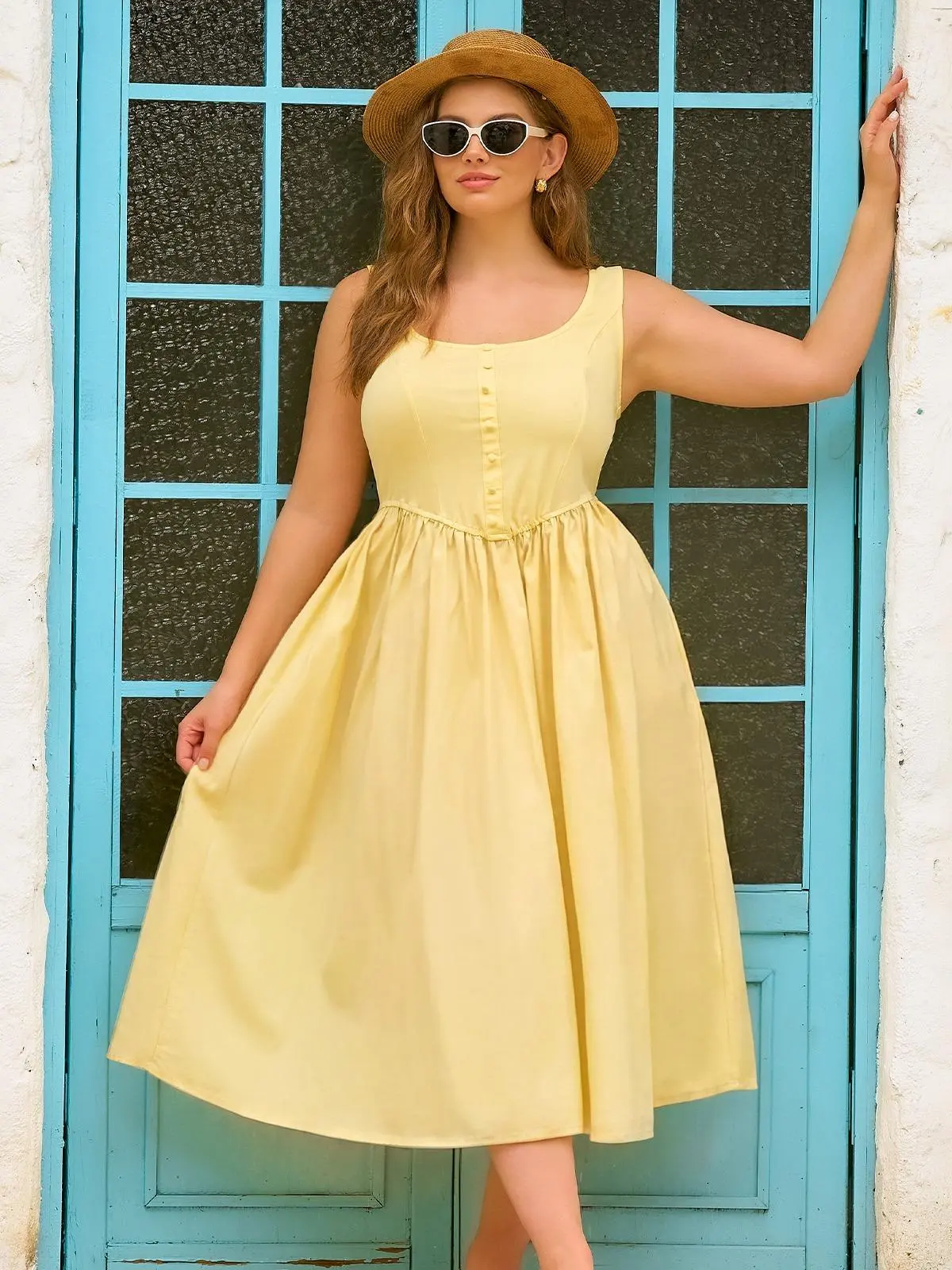RITERA Plus Size Summer Dresses for Curvy Women Maxi Square Neck Sleeveless Casual Beach Sundress with Pockets, Flowy Dress