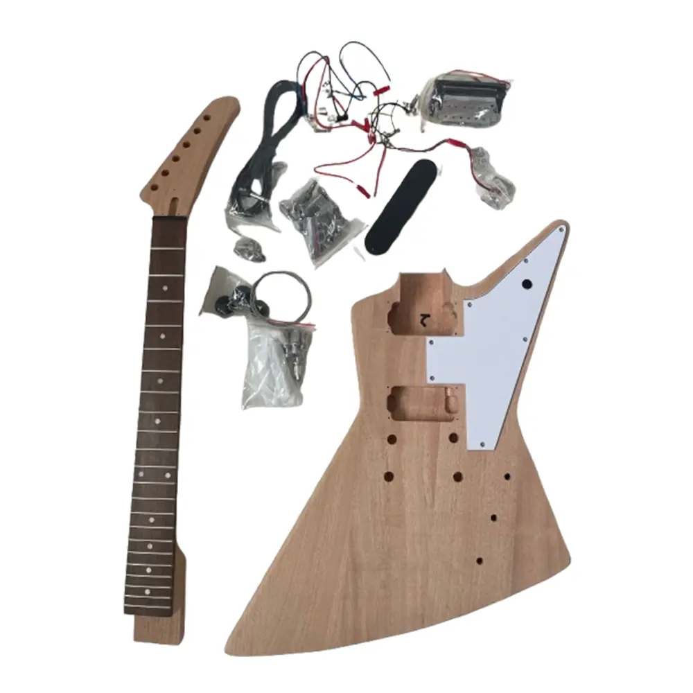 Haze DKE 1958 Explorer DIY Electric Guitar Kits 22Fret Mahogany Body HH Pickups Wooden Body Guitar Parts