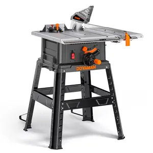 DOVAMAN DTS10A Table Saw, 10-Inch 15A Table Saw/W Stand, Max Cutting Height: 2.48" (45°) / 3.35" (90°), 5300 RPM Copper Motor, Extension on One Side, Multifunctional Table Saw for Various Wood Working