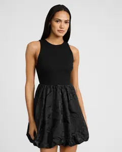 Express Mixed Media Bubble Hem Mini Dress
