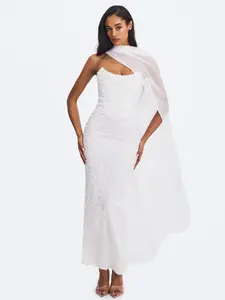 Myra White Beaded Mesh Strapless Wedding Dress