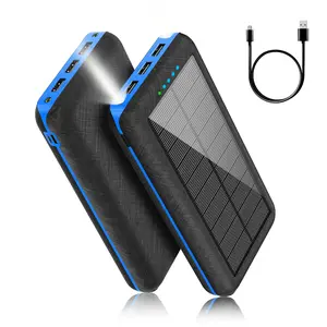 Solar Power Bank 30000mAh Portable Charger with 3 USB Output, LED Emergency Light & Flashlight, Waterproof External Battery Pack for Outdoor Camping Hiking Travel