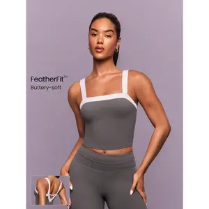 GLOWMODE FeatherFit™ Retro Glow Soft Stretchy Sweat-Wicking Removable Cups Deep V-Back Two-Tone Cropped Tank Top Low-Impact Yoga Pilates Barre Gym Studio Daily Casual Wear Solid Supportive Sports Bra