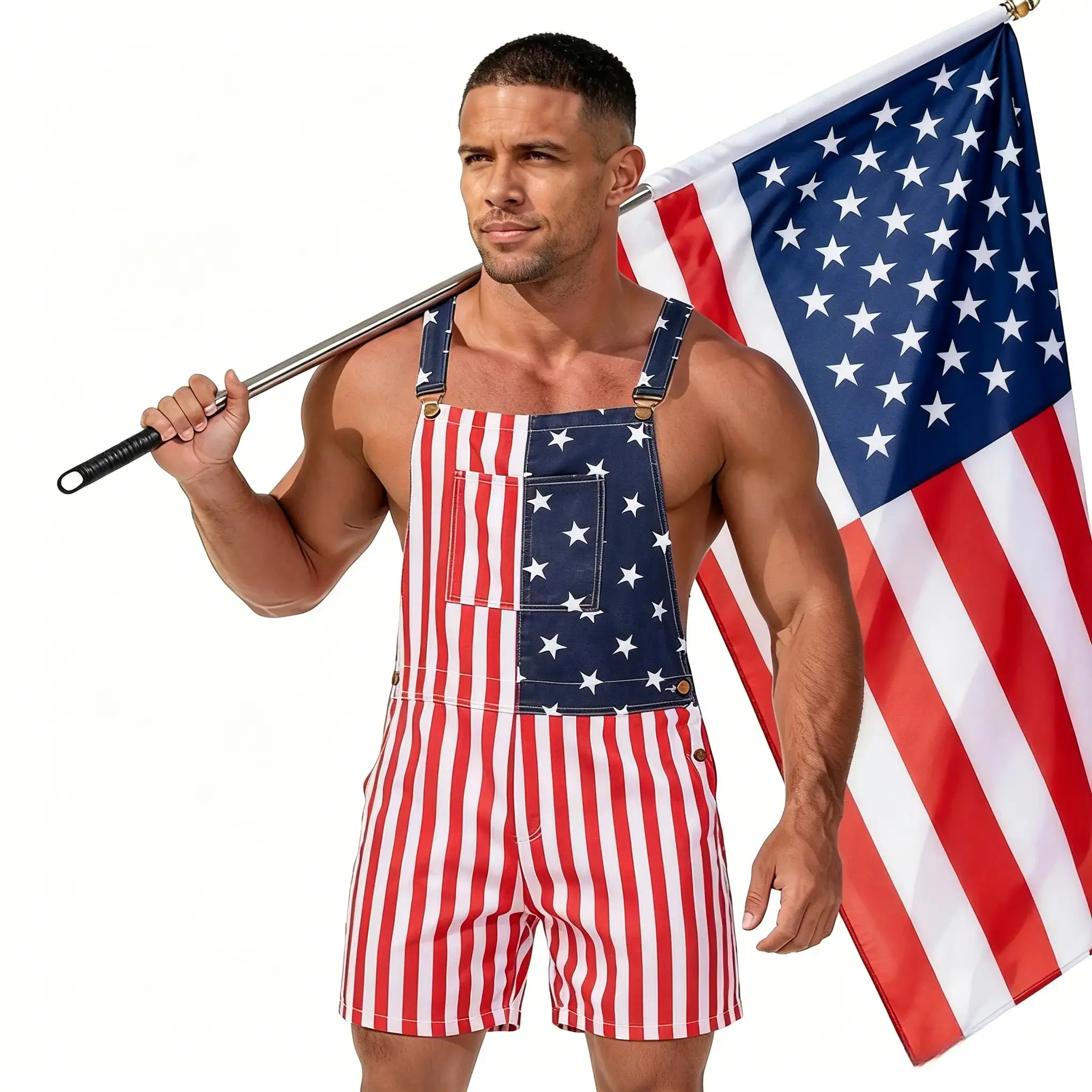 4th of July American Flag Overalls for Men and Women USA 250th Anniversary Shorts Stretchy Denim Romper Memorial Day Coveralls Patriotic Gifts for Couples Memorial Day Workwear Summer Independence Day Jumpsuits Fashion Menswear Outdoor Outfits BlGift.