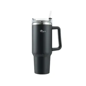 Sky Blue 40 oz Tumbler with Handle - Reusable Spill Proof Double Wall Stainless Steel Water Bottle for Everyday Use - Cupholder Friendly Vacuum Sealed Tumbler with Lid and Straw Coffee Bottled Portable Insulated Travel Drinkware
