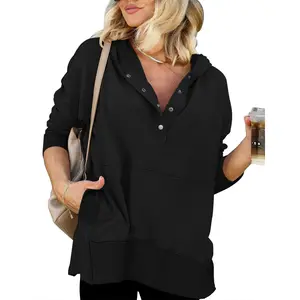 CRAZY GRID Womens Long Sleeve Hoodie Light Casual Fall Winter Hooded Tops Trendy Loose Fit V Neck Pullover Sweatshirt With Pocket