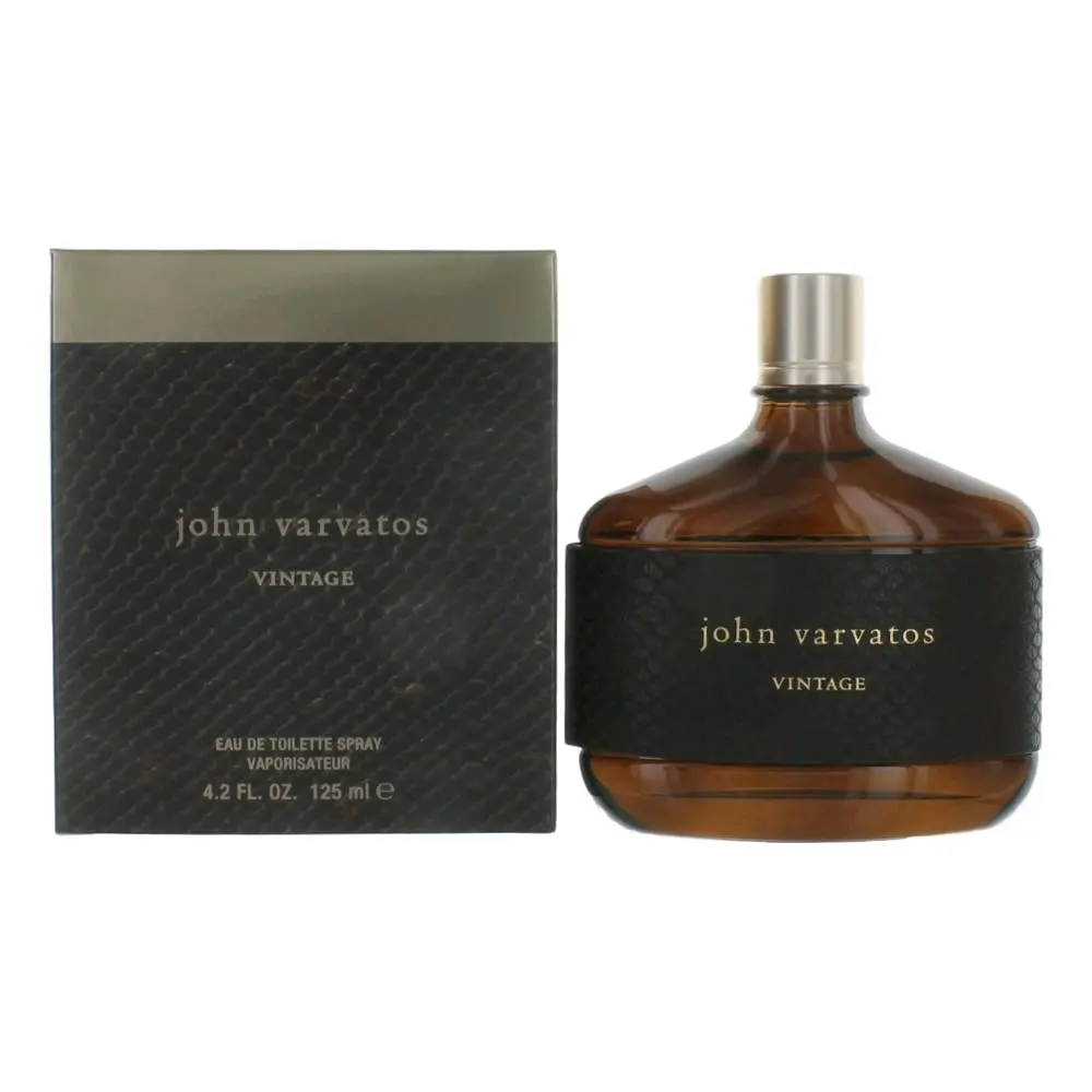 John Varvatos Vintage by John Varvatos, 4.2 oz EDT Spray for Men, Tonka Beans, Juniper Berries, Orris Root, White Lavender, Cubeb Peppers, Jasmine, Marine Fennel, Signature Scent, Active Spray Men's Fragrance, Madras Wood