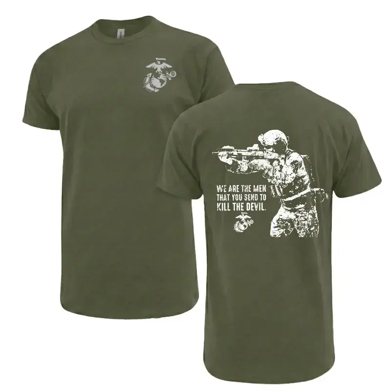 Men's U.S. Marine Corps Graphic Tee & Hoodie with 2-Sided Sniper Print, Relaxed Fit Cotton Fabric Street Style Top, Black