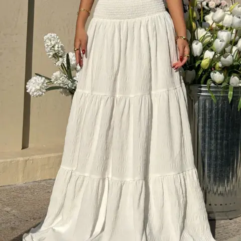 Women's Solid Color Pleated Waist Ruffle Hem Skirt, Elegant Chic A-Line Design, Perfect for Casual & Formal Wear, All-Season Fashion, All Season Skirts