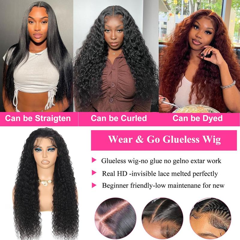 38Inch Deep Wave 13x6 Lace Front Wigs Drawstring Glueless Wig Human Hair 180 Density 13x4 HD Lace Frontal Wigs Human Hair Pre Plucked Deep Curly Glueless Wigs Human Hair for Women Natural Black