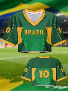 Women's Retro Streetwear Sports Jersey — Brazilian-Style "It-Girl" Cropped Football Top | Athletic Crop Top | Sporty Style | Breathable & Stylish T-Shirt