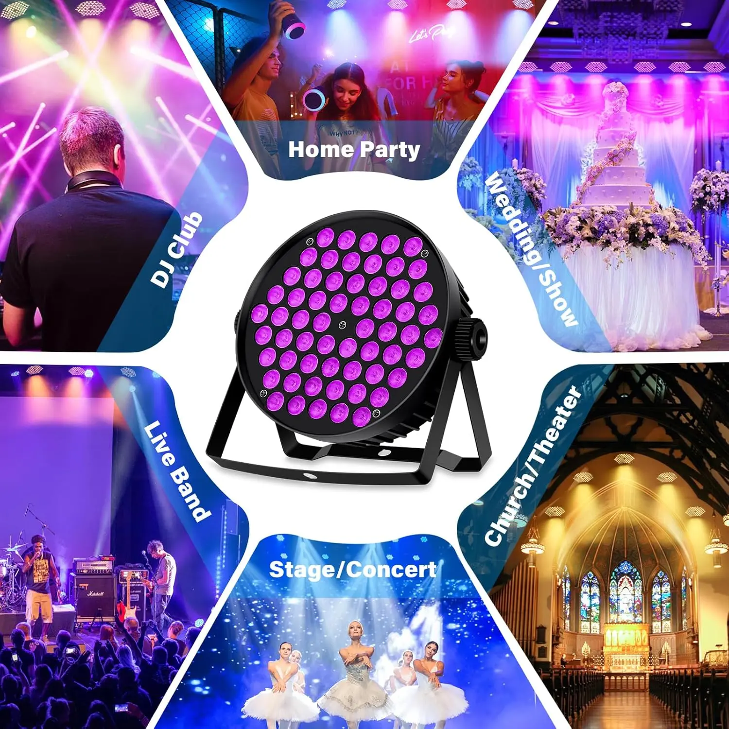 60LED RGB Stage Par Lights  60W Sound Activated Multi Modes - Remote DMX Control  Corded Electric  Uplights for Events DJ Music Dance Party Wedding Church Bar Club Stage Lighting