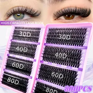 Queenice False Eyelashes, Volume individual lashes, High quality eyelashes, Fluffy Eyelash Clusters 800PCS30D40D Individual Lashes, Extra Thick, D Curl 9-16mm Mixed Length, DIY At Home Wispy Manga Look, with Brush, Reusable