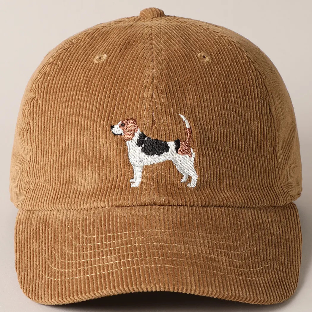 Beagle Dog Embroidered Corduroy Baseball Cap with Adjustable strap