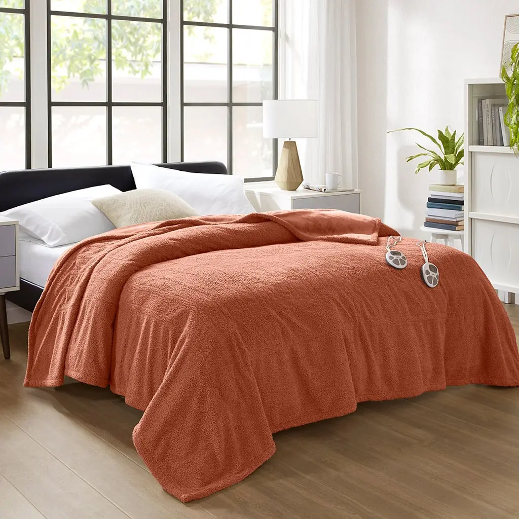 Serta Full Size Dream Soft Heated Blanket - Model ST54-3572, 77x84x0.25 in, Rust Color, Lightweight Cozy Household Electric Blanket, Lightweight Cozy Blanket