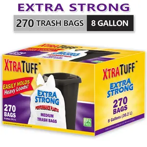 Box Of 270 Bags 8 Gallon Expandable Plastic Disposable Garbage Bags-Super Strong, Leak-Resistant Trash  bag, Odor-Proof For Bedroom, Kitchen, Living Room, Outdoor, And Toilet Use - Convenient And Sanitary Waste Solution