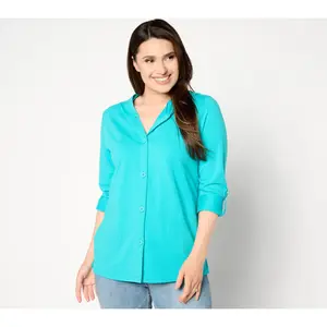 Denim & Co. Beach French Terry Roll Tab Sleeve Hooded Jacket