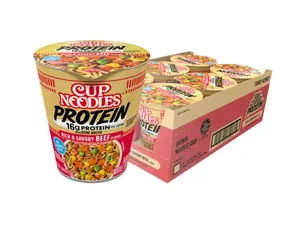 Nissin Cup Noodles Protein Ramen, Beef Flavor with Bone Broth, 16g Protein, 2.54 Ounce Cup (Pack of 6)
