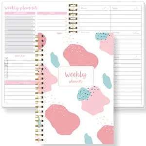 A5 Weekly Planner Notebook with Diet Plan & Habit Tracker, Cute Style Coil Notepad, Student Office Efficiency Planning Book