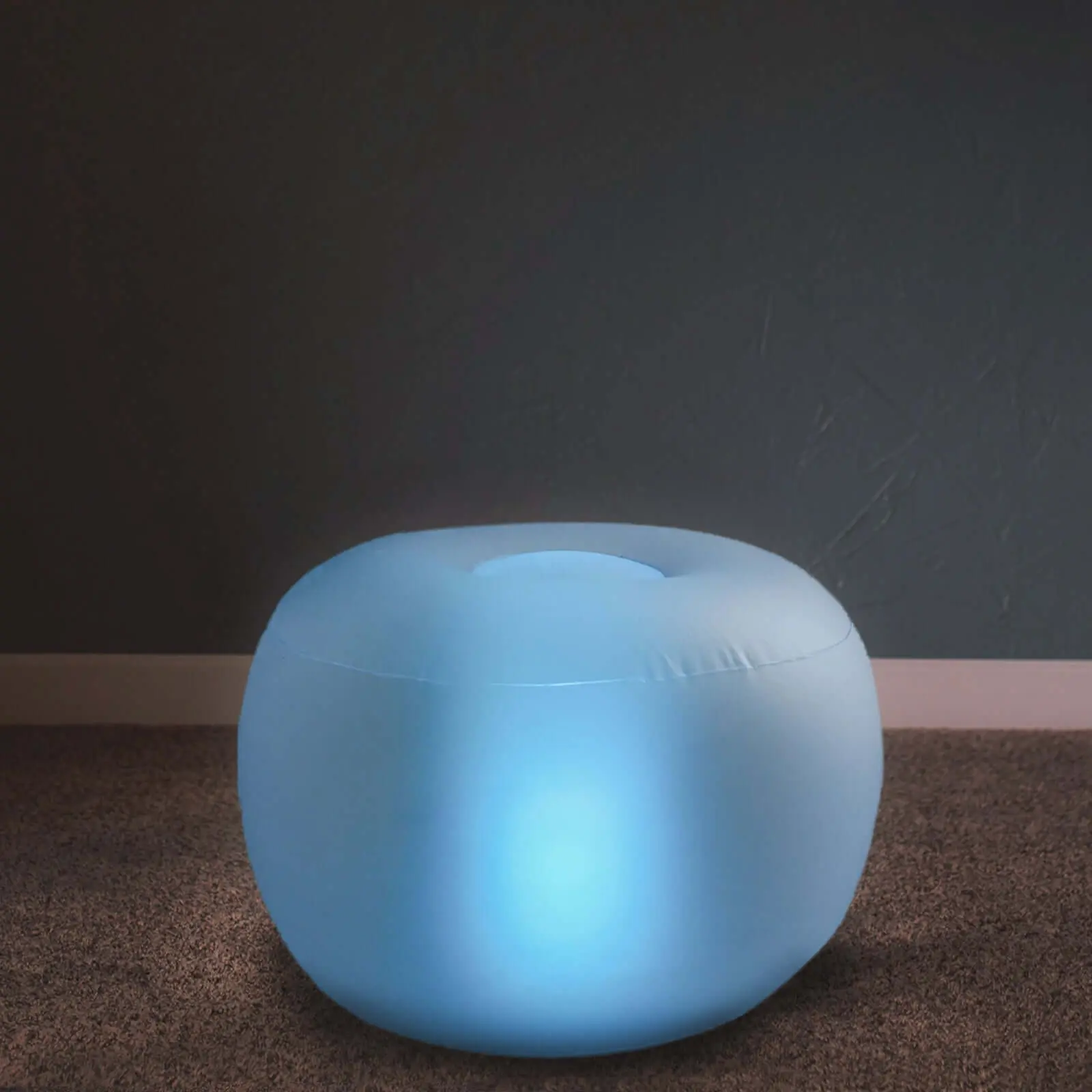 22" Illuminated Color Changing LED Inflatable Floor Pouf Ottoman - Waterproof, Remote-Controlled, Battery-Operated (3V CR2025 Included), Bright/Dim Control Multifunctional Foot Rest Pouf, Portable Stool, Living Room Furniture for Birthday, Party