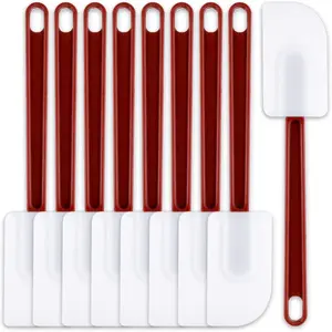 9 Pcs Silicone Rubber Spatula, Commercial Spatula, 500 Fahrenheit Heat Resistant, Non Stick Heavy Duty Scraper for Kitchen Cook Mix Fry Spread Bake, Dishwasher Safe (Deep Red and White, 10 Inch)