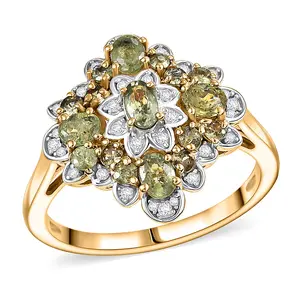 Premium Demantoid Garnet and Moissanite 2.10 ctw Verdant Empress Ring in 18K Vermeil Yellow Gold Over Sterling Silver Size 6 Christmas Gifts