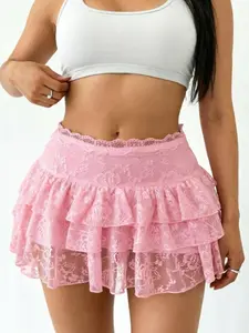 2026 Summer New Womenswear Lace Multi-Layer Cake Skirt Pants, High-Waisted Slimming Fit Mini Skirt, Y2K Style, Sweet Cool Fashion