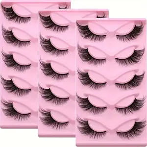 Verdalis Long Cat Eye Lashes Wispy Elongated Thick Reusable Strip Lashes for Glamorous Eye Makeup 3 Packs of 15 Pairs Lightweight Clear Cosmetic Christmas Set Winter Combination