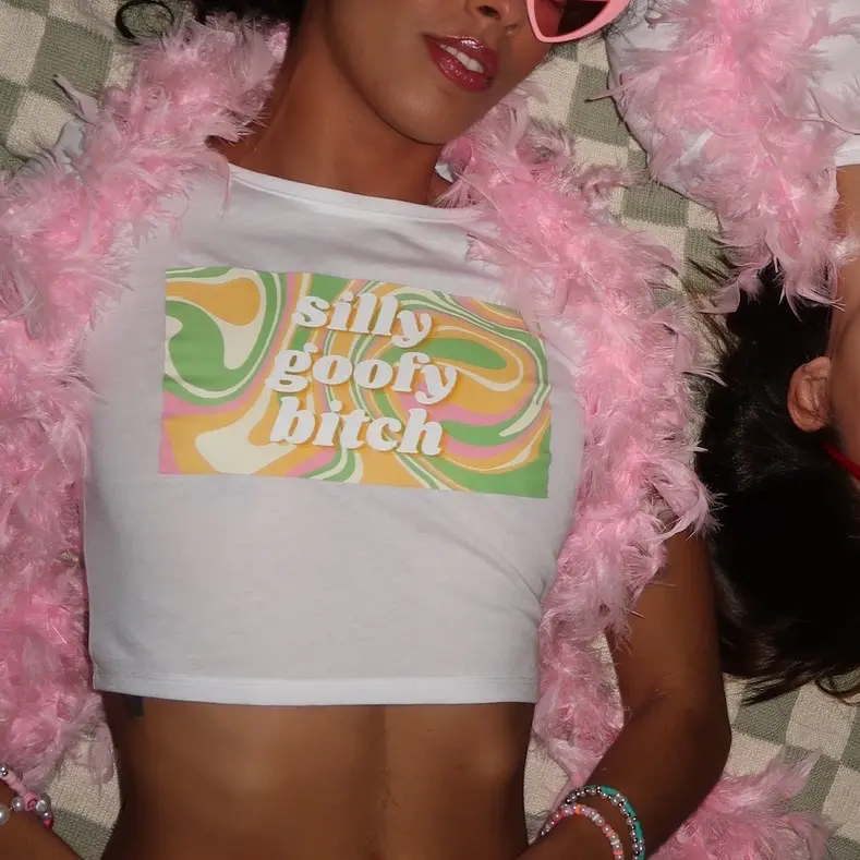 Tacky Tee Company Y2K Fitted “Silly Goofy B*tch” Baby Tee  Cotton Womenswear Tops