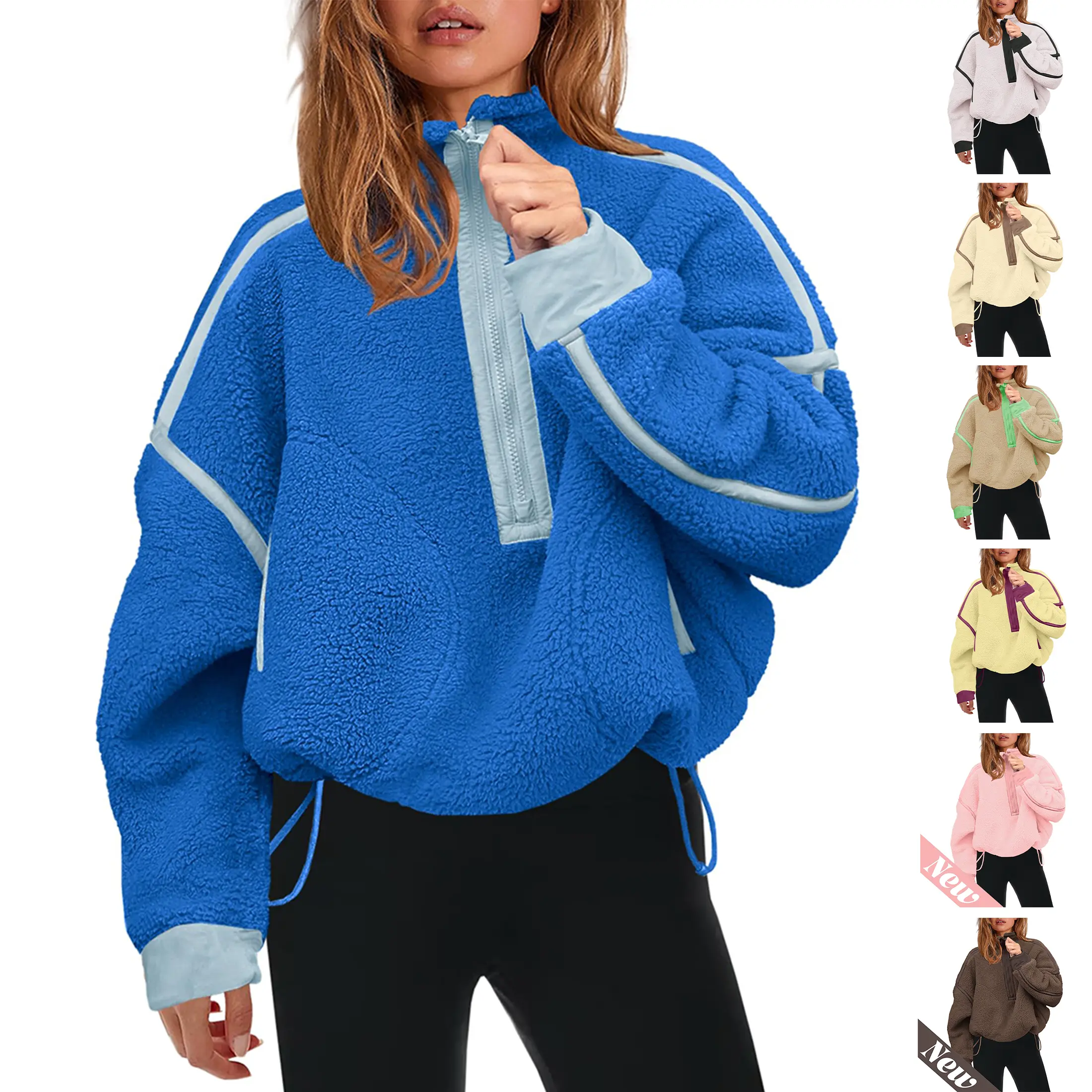 Buenoble Women Oversized Sherpa Half Zip Crop Hoodie, Fleece Fuzzy Pullover Sweatshirt with Pockets