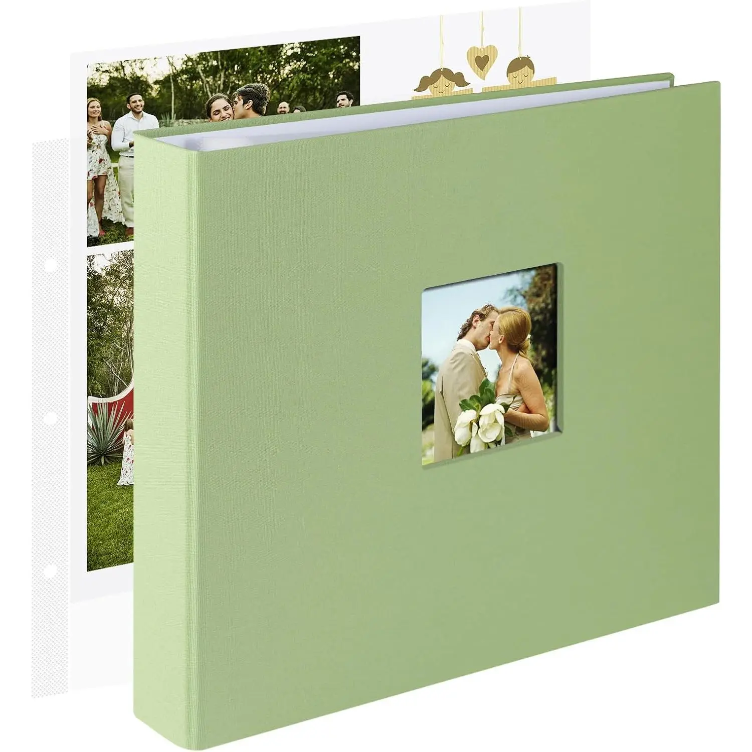 12x12 Inch Large 3 Ring DIY Scrapbook Photo Album with 40 Plastic Sleeves 80 White Pages Linen Cover Blank Scrapbooks, 12 x 12 Scrap Book Albums for  Travel Wedding (Sage Green)