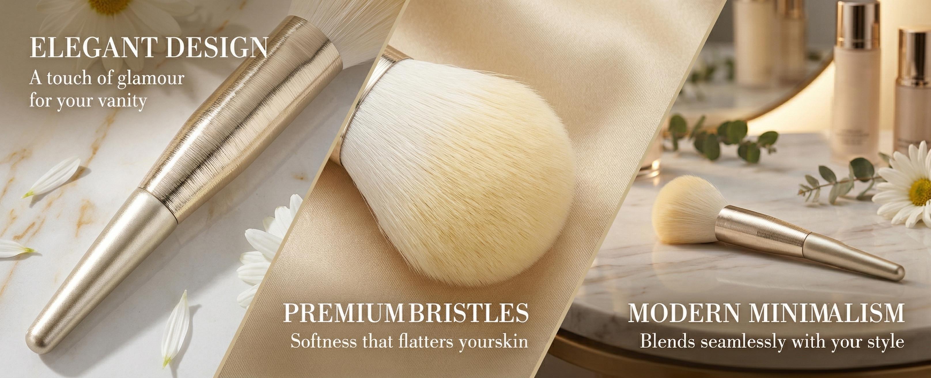 Champagne Gold Large Powder Brush – Ultra Soft Synthetic Fibers for Gentle Application & Precision Control – Perfect for Blending Liquid, Cream & Powder – Luxurious Makeup Tool makeup brushes set