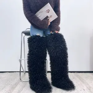 Womens Faux Mongolian Thigh Highs Faux Fur Boots Winter Warm With Fur Inside Cozy and Stylish Footwear