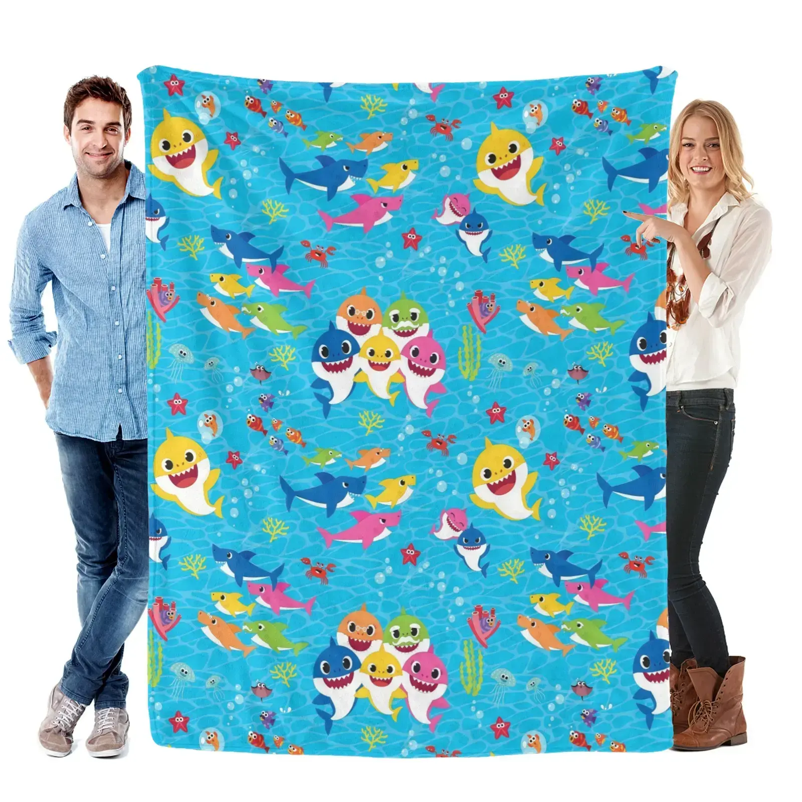 Baby Shark Inspired Cartoon Blanket Ultra Soft Plush Flannel Throw Cozy Warm Lightweight Portable Sofa Cover Kids Blanket for Bedroom Nursery Travel Birthday Christmas Gift for Boys Girls