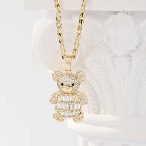 Classic Shiny Zircon Bear Pendant Necklace, Cuban Necklace, Vintage Jewelry Gift for Women, Cute Necklaces, Perfect for Anniversaries and Birthdays