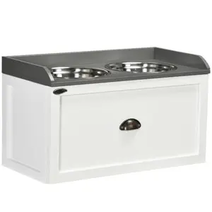 Dog Feeding Station with Storage Drawer & 2 Removable Elevated Bowls, Large Dog Food Storage Cabinet Organizer for Great Danes, German Shepherds, Golden Retrievers - Anti-Kick Easy Clean Pet Diner