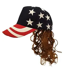HandinHandCreations USA Stars and Stripes Brown King Mullet Hat Wig Merica 4th of July Hillbilly American Costume Patriotic Hat Dress Up Hat Festive Gathers Party