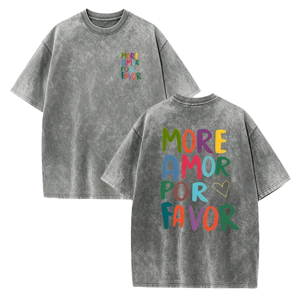 Womens Loose Fit Graphic Tee More Amor Colorful Letter Flower Back Print Oversized Romantic Streetwear Ladies Top