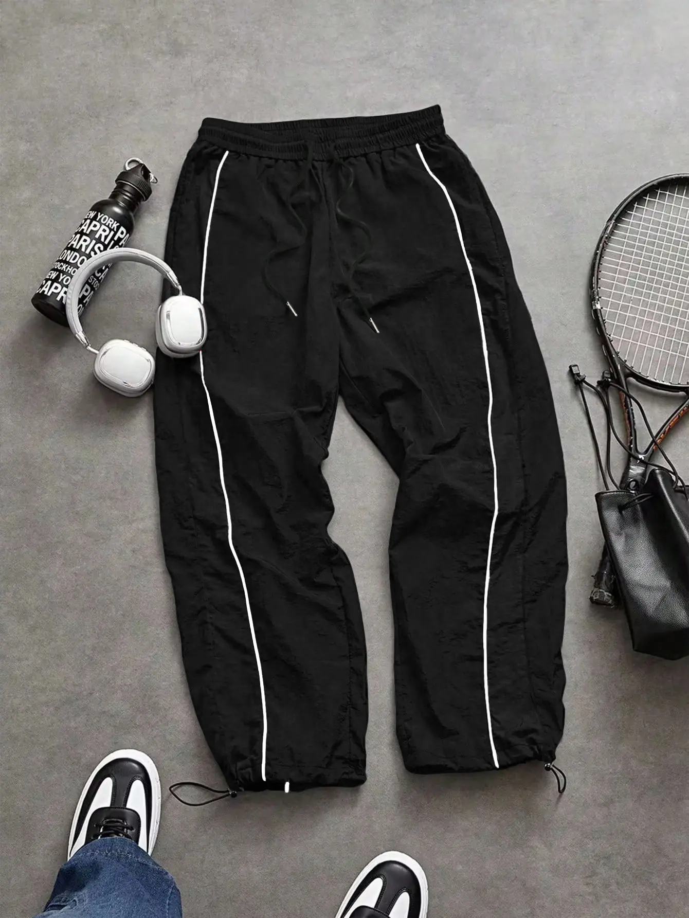 Men's Baggy Sweatpants - Mens Clothing, Casual Sporty Loose-Fit Long Athleisure Pants with Elastic Cuff, Fashionable Print, Lightweight Fabric, Ideal for Daily Wear, Outdoor Activities fathersdaygift