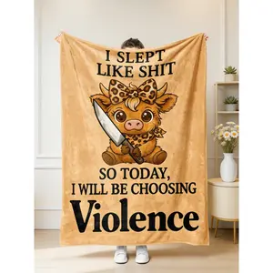 Funny Highland Cow Flannel Blanket, Cute Meme Throw Blanket with Quote Design, Soft Cozy Blanket for Sofa Bed, Perfect Novelty Gift
